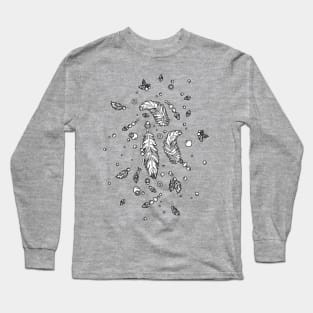 Magical Falling Feathers - Black and White Long Sleeve T-Shirt